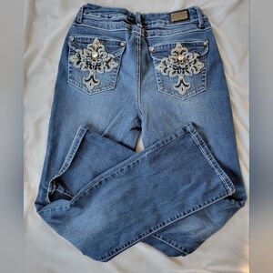 Earl Jeans embellished dark wash slim boot jeans 8